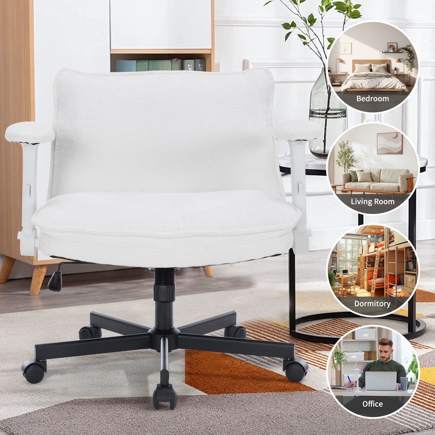 Cross Legged Office Chair Height Adjustable Swivel Desk Chair_voghion.com